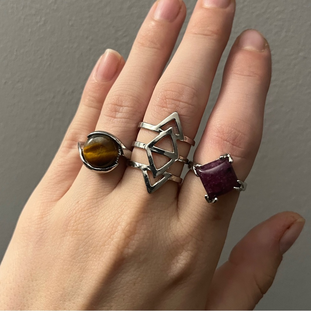 Assorted silver ring set. Size unknown, but probably around a 5 and 6.